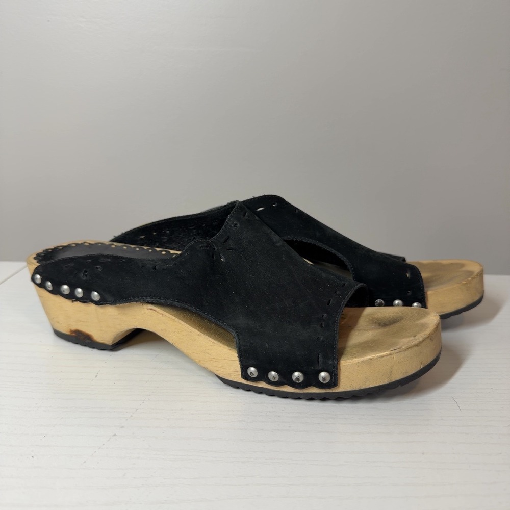 Hanna Andersson Black Suede Wooden Clog Sandals Studded Size 40 Brazil